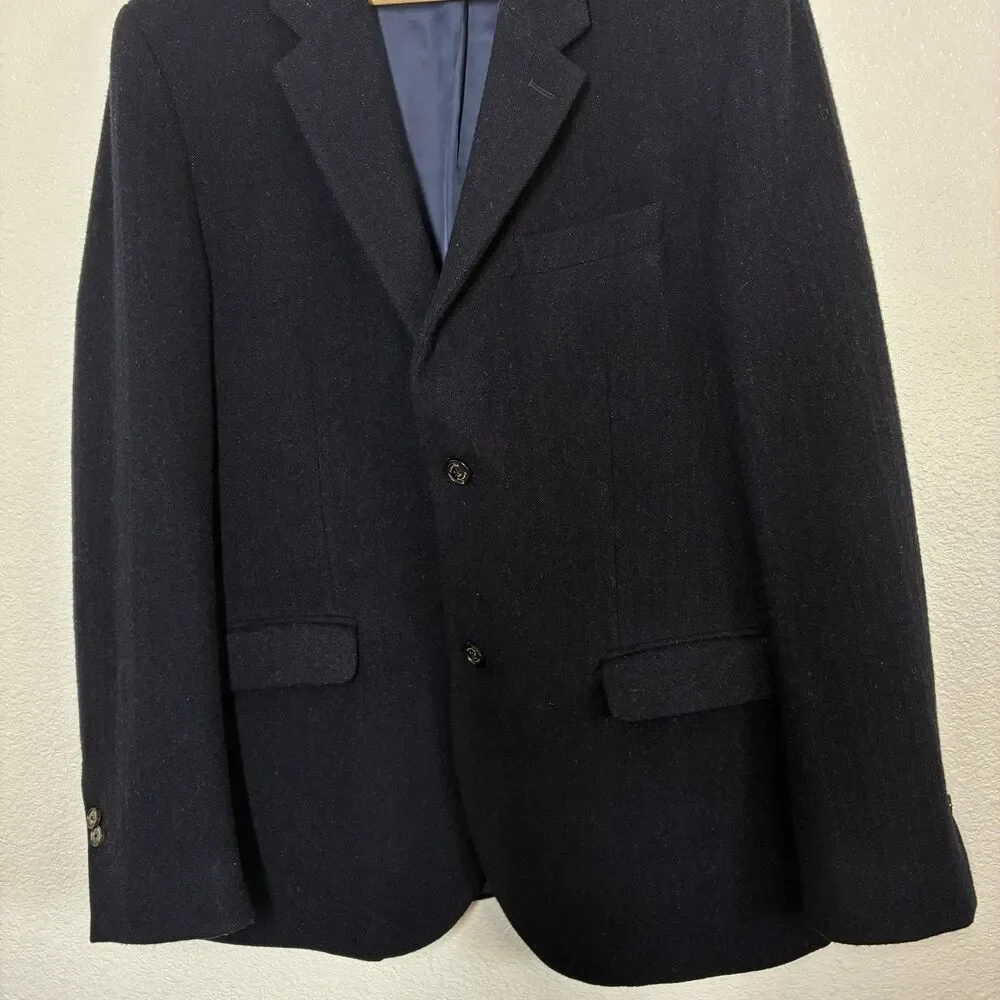 Massimo Dutti Sport Coat Blazer Mens 44 Blue Extrafine Wool Herringbone Tweed
